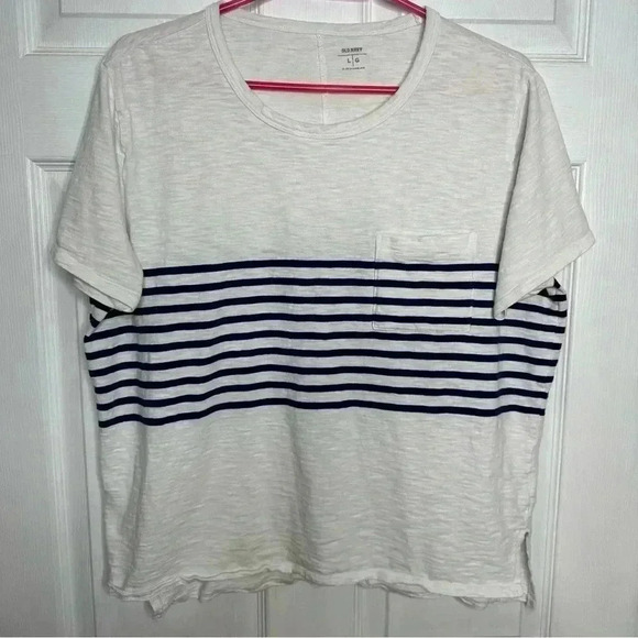 Old Navy T-Shirt White / Blue Stripes Size Large - Picture 1 of 16